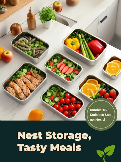 Stainless Steel Food Storage Containers Set, Airtight with Vacuum Seal, Set of 3 (22/44/82 oz), Stackable, Dishwasher & Freezer Safe for Meal Prep and Leftovers Storage