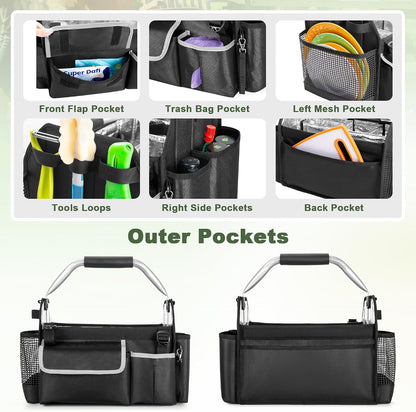 HODRANT Outdoor Grill Utensil Caddy, BBQ Tool Organizer with Divider & Support Pad for Tailgating Essentials, Picnic Storage Bag with Handle & Shoulder Strap for Camping Grill Accessories, Bag Only