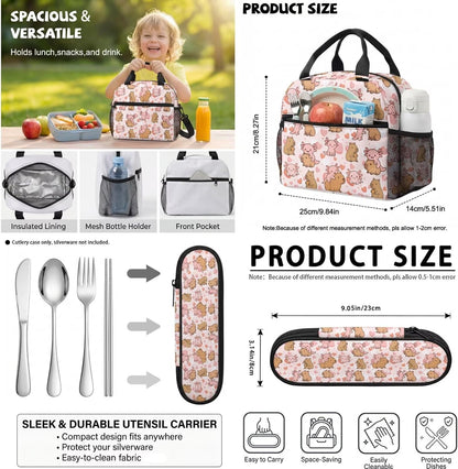 Highland Cow Backpack with Lunch Box Set for Kids Sunflower School Backpack for Girls Boys Back to School Bag Student Travel Backpacks Reusable Utensils Pen Case Water Bottle Bag 5PCS