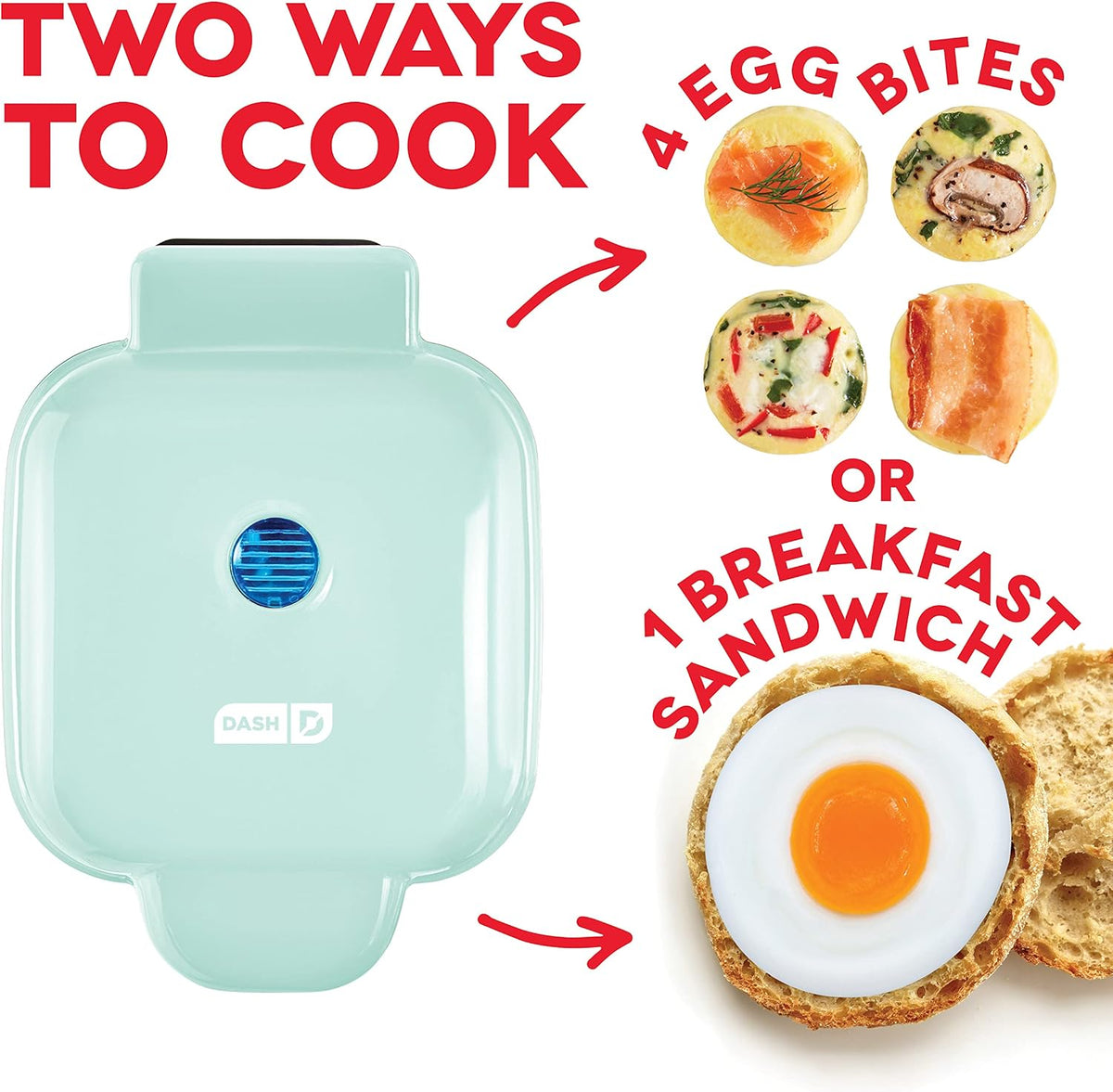 Dash Deluxe Egg Bite Maker - Electric Egg Bite Maker for Healthy Protein Snacks - Quick Cleanup, Space-Saving Design & Non-Slip Feet - 4 Servings, Aqua