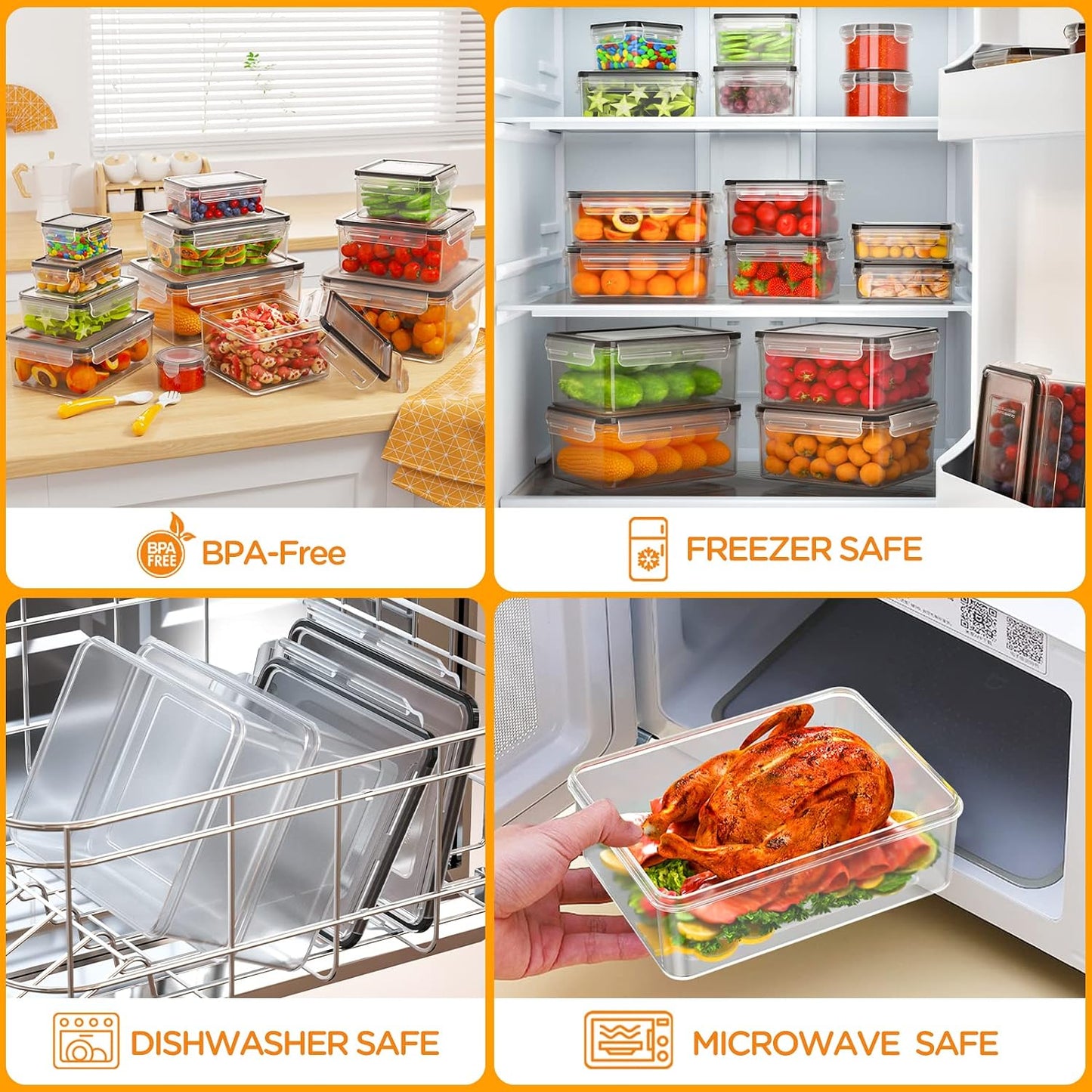 HOMETALL 40 PCS Food Storage Containers with Lids Airtight, 100% Leakproof Plastic Meal-Prep Containers Reusable(20 Containers & 20 Lids),Microwave and Dishwasher Safe, Includes Labels & Pen