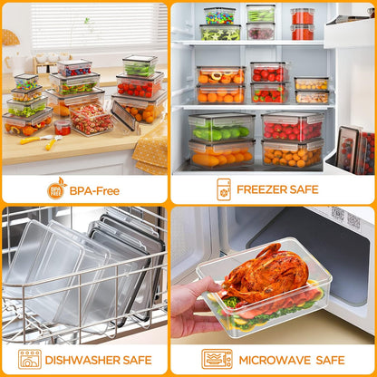 HOMETALL 40 PCS Food Storage Containers with Lids Airtight, 100% Leakproof Plastic Meal-Prep Containers Reusable(20 Containers & 20 Lids),Microwave and Dishwasher Safe, Includes Labels & Pen