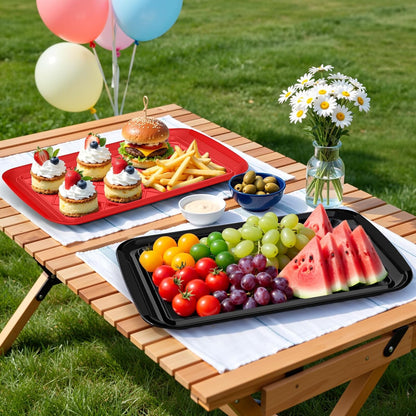 Grilling Prep & Serve Trays for Party- Set of 2, Large Serving Platters for Raw and Cooked Food, Dishwasher Safe, 17"×10.5" Stackable Plastic Party Supplies for Grilling, BBQ, Meal Prep - Green, Black