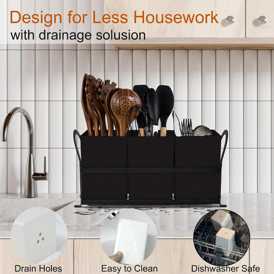 Czlizdyt Cutlery Holder with Drain Holes, Silverware Caddy for Party Countertop, 3pcs Bins Set Utensil Holders for Spoon and Fork, White