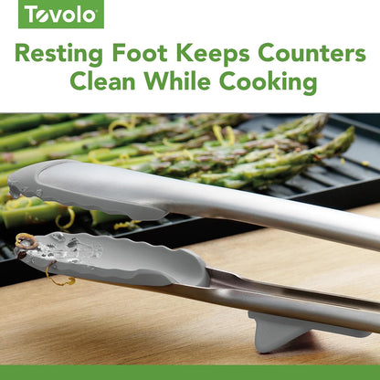 Tovolo Tongs With Silicone Tips Easy Grip 13” Long Kitchen Tongs Stainless Steel Handle For Cooking BBQ, Non Scratch Heat Resistant Locking Metal Silicone Tipped Dishwasher Safe BPA Free, Black