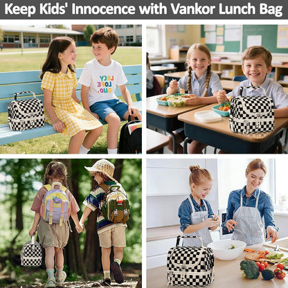 Vankor Corduroy Lunch Box Kids Insulated Lunch Bag Double Decker, Cute Leak-Proof Lunch Box for Boys Girls, Portable Cooler Lunch Bag Thermal Lunch Tote for School Picnic Travel, Light Blue