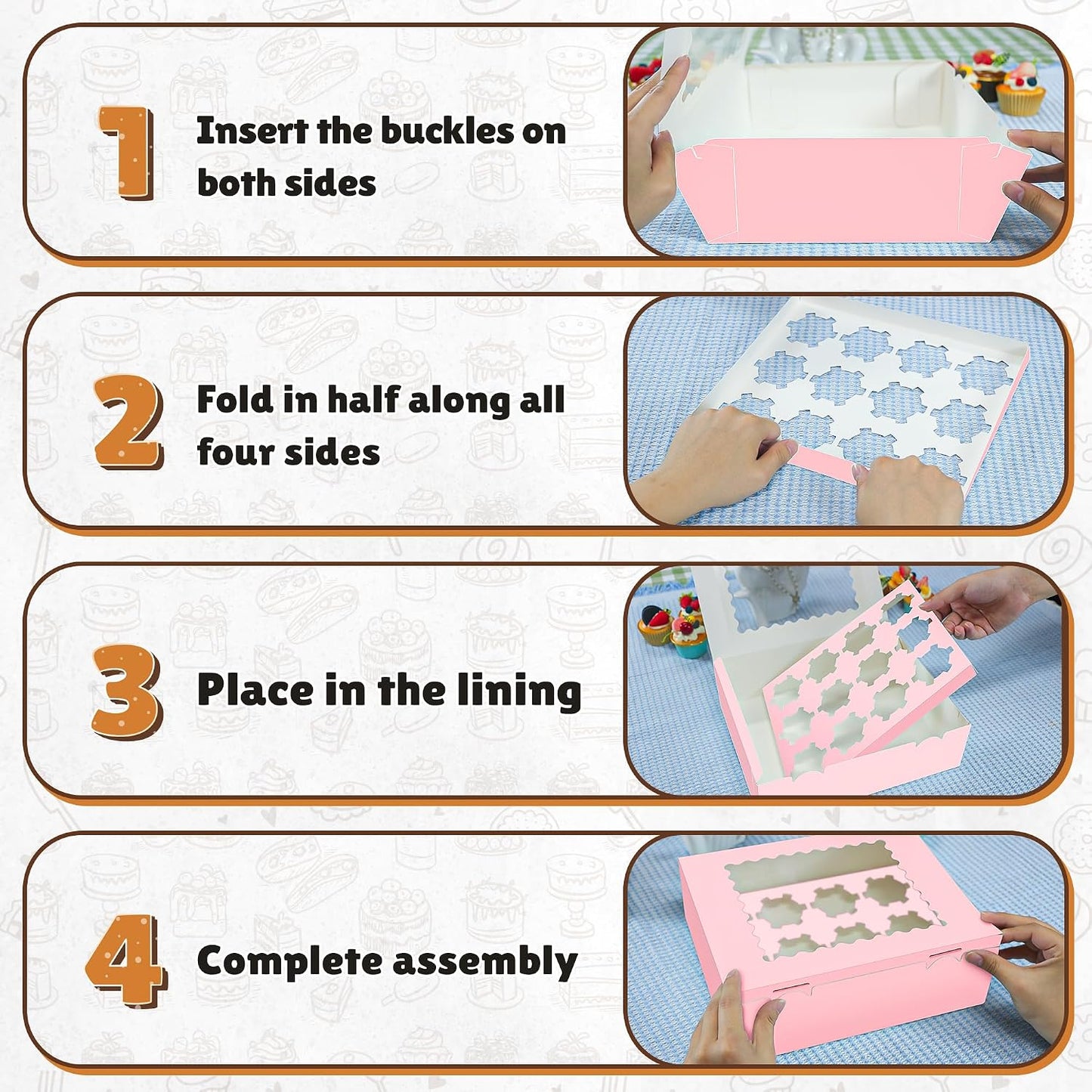RYDDOY 4 Pack Cupcake Boxes, Hold 12 Standard Cupcakes, Cupcake Containers with Window and Inserts, High Grade Cupcake Holder, for Birthday Holiday Party, Supplies for Cupcakes, Desserts and More