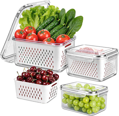 12 Pieces Fruit Storage Containers For Fridge with Removable Colanders
