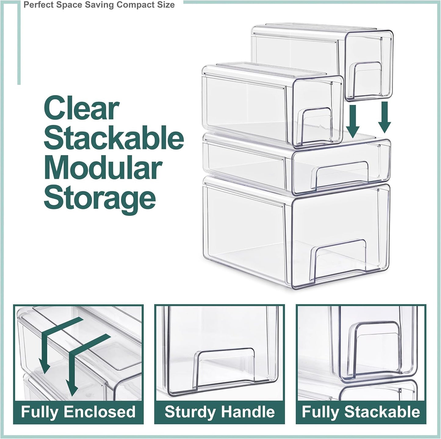 Sorbus Clear Stackable Storage Drawers, 4-Piece Set 1 Large, 1 Medium & 2 Small Pull-Out Plastic Organizer Bins with Handles for Bathroom, Closet, Pantry, Cabinet & Medicine Storage