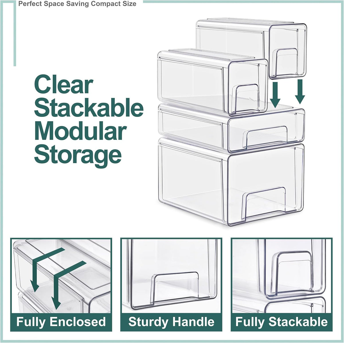 Sorbus Clear Stackable Storage Drawers, 4-Piece Set 1 Large, 1 Medium & 2 Small Pull-Out Plastic Organizer Bins with Handles for Bathroom, Closet, Pantry, Cabinet & Medicine Storage