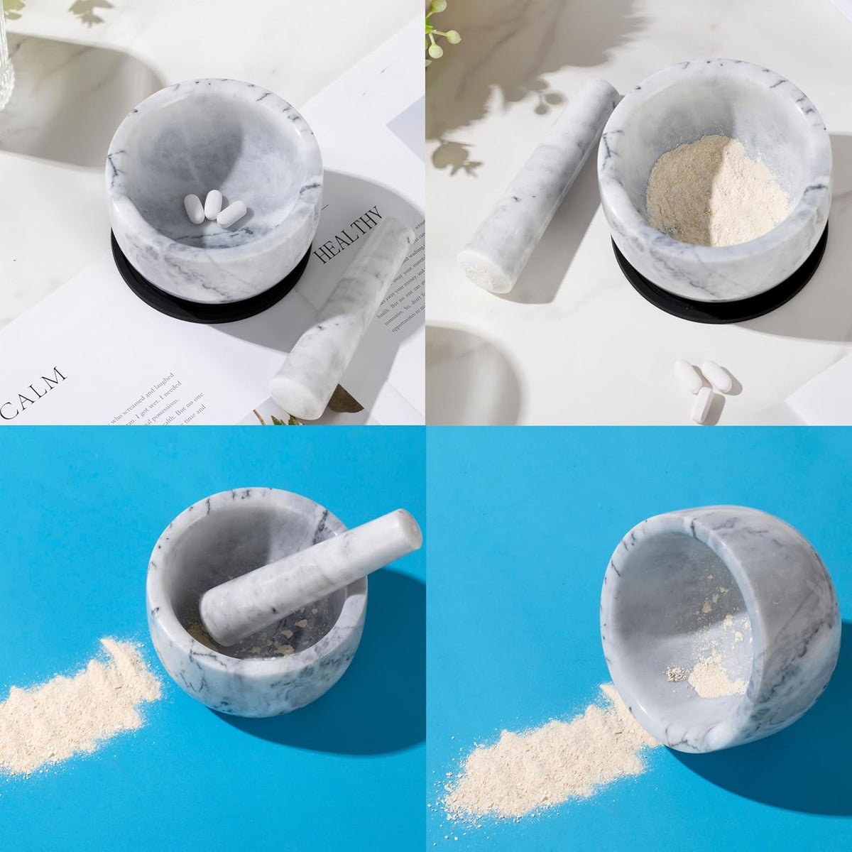Pill Crusher, Mini Marble and Pestle Set, Pill Crusher Grinder Fine Powder, Arthritic Hands Pill Grinder