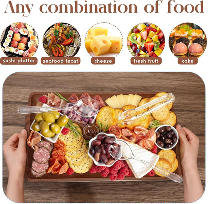 Baderke 16" x 9" Chilled Serving Tray for Parties with Compartments Ice Chilled Party Crudite Platter Charcuterie Serving Board Cold Dish Dip with Tableware for Seafood Vegetable(Silver Glitter)