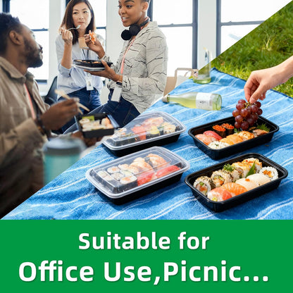 Meal Prep Containers 2 Compartment 15 Pack, 28 oz Divided Reusable Food Storage Containers with Lids Takeout Food Storage Containers Black, Microwave Dishwasher Freezer Safe, Stackable, BPA Free