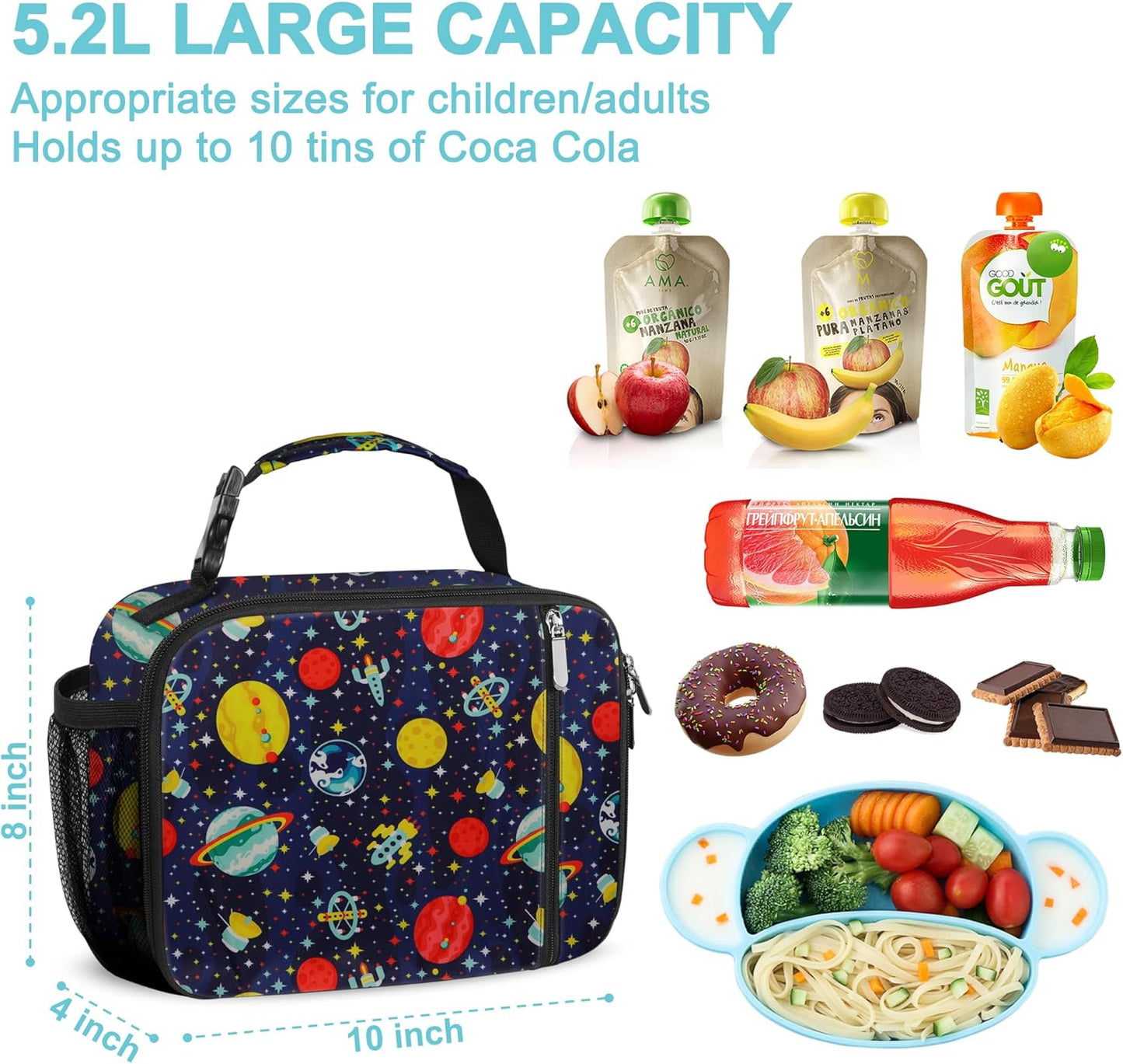 esouler Lunch Box Kids Insulated Lunch Bag for Boys & Girls Durable Children Lunchbox for School with Water Bottle Holder-Black