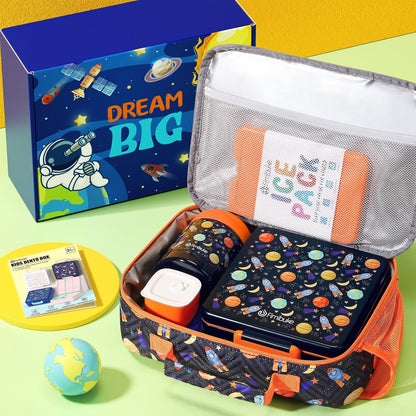 Fimibuke Kids Bento Snack Lunch Box with 4 Compartment, Insulated Lunch Bag, Stainless Steel Vacuum Thermo Food Jar, Ice Pack, Utensils Set, Birthday Gifts for Age 3-12 Back to School Toddler Girl Boy