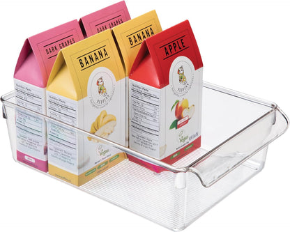 iDesign Fridge Storage Bin with Handle, Set of 2, Clear | Fridge Tray, For Cheeses and Snacks