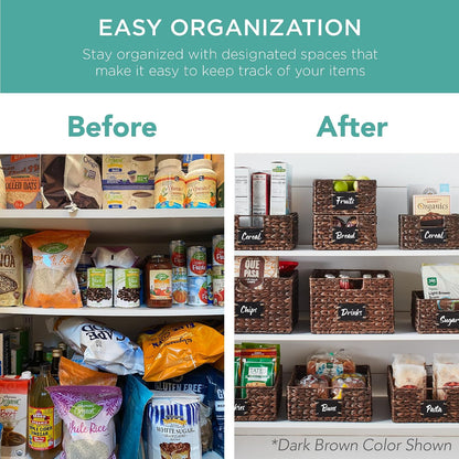 Best Choice Products Set of 4 9x12in Water Hyacinth Pantry Baskets, Woven Organizers w/Chalkboard Label, Chalk Marker - Natural