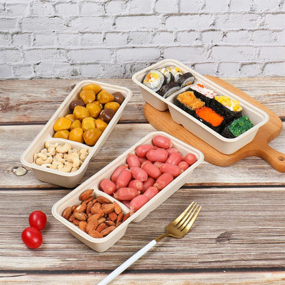 16oz disposable 3 compartments Sugarcane Fibers bowls with lid take away food containers Meal Prep Bowls 25 Pack