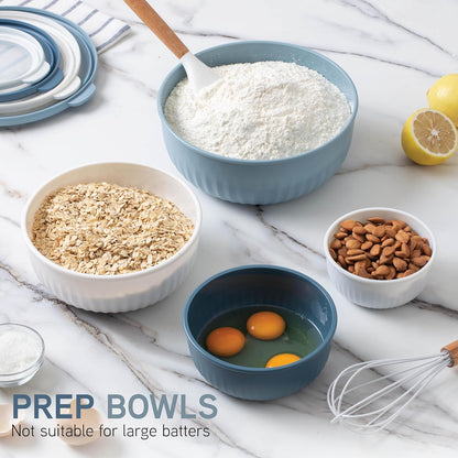 COOK WITH COLOR Prep Bowls with Lids- Wide and Deep Nesting Plastic Small Mixing Bowl Set with Lids, 8 Piece Set - Wide Bowls, Blue