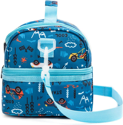 Insulated Kids Dual Compartment Lunch Bags Tote for Girls Boys Toddler School Picnic Food Cooler Thermal with Strap Lunch Boxes Blue Unicorn