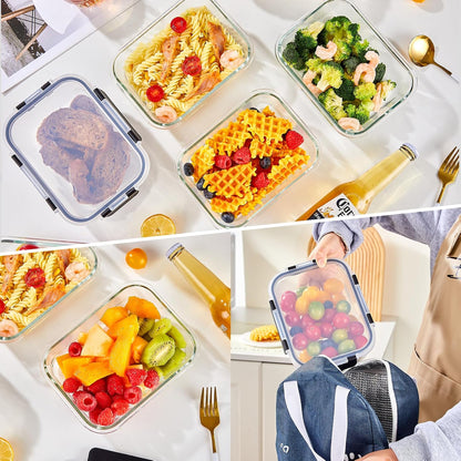 8-Piece 36oz Glass Meal Prep Container Set Clear Glass Food Storage Containers Set, Airtight Food Storage Containers for Coffee, Sugar, Flour, Spices, BPA-Free