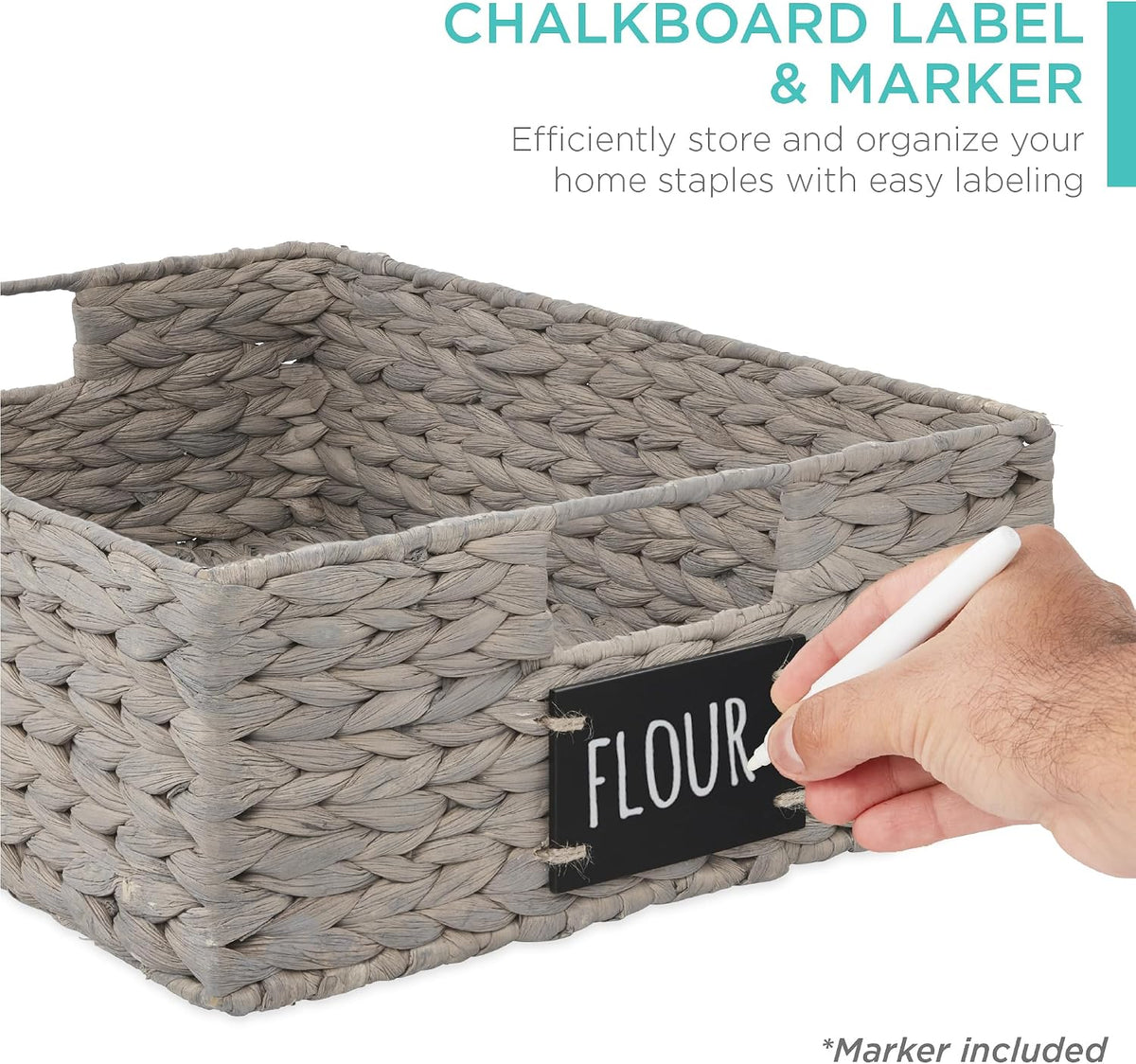 Best Choice Products Set of 4 9x12in Water Hyacinth Pantry Baskets, Woven Organizers w/Chalkboard Label, Chalk Marker - Natural