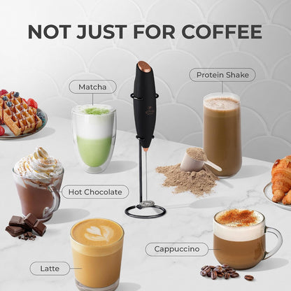 Zulay Kitchen Rechargeable Milk Frother Handheld - Frother Wand, Drink Mixer, Electric Whisk Frother, for Cappuccinos, Matcha & Protein Powder - Dynamic 3 Whisk, 3 Speed 500mAh Black - Colors B