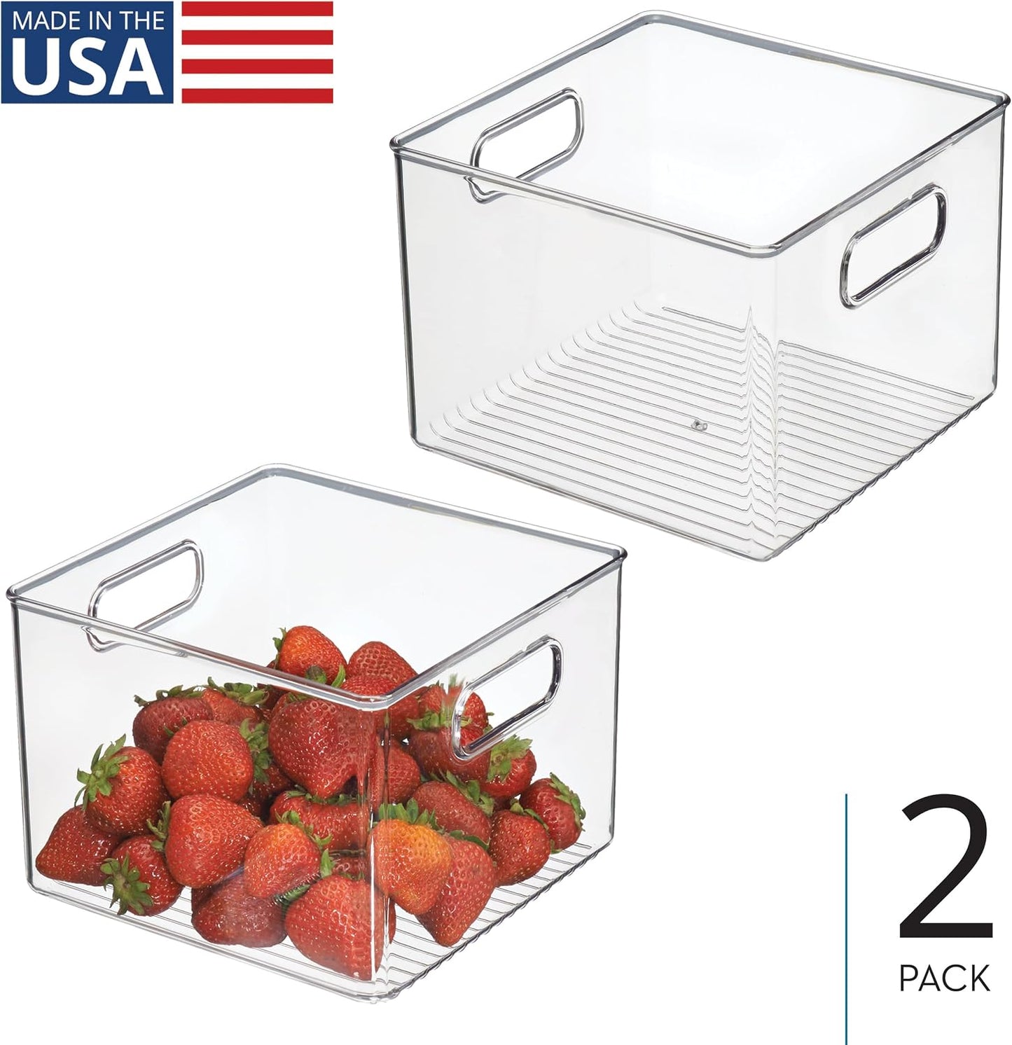 iDesign Pantry Storage Bin with Handles for Kitchen Cabinets or Fridge - Clear - Made in USA