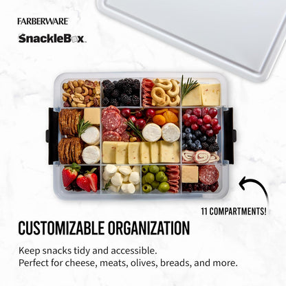 Farberware Small Build-a-Board Snacklebox with Locking Plastic Cutting Board Lid, Portable Charcuterie Storage with 7 Compartments