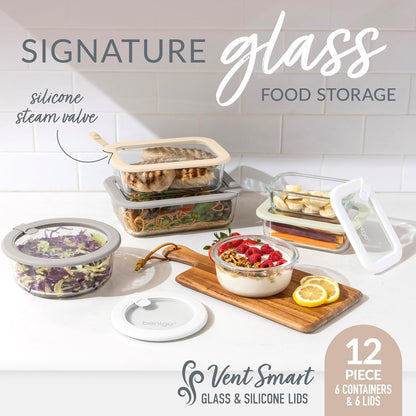 Bentgo Signature Leak-Proof Glass Food Storage - 12-Piece Set, 1-Compartment Meal Prep Plastic-Free Containers, Airtight Glass Lids, BPA-Free, Microwave, Freezer, Oven, Dishwasher Safe (Desert Sage)