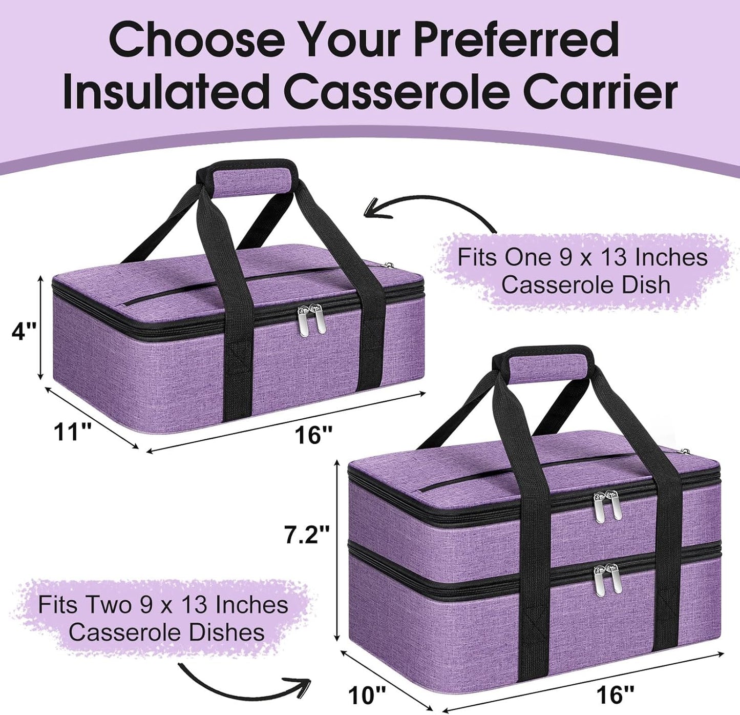 Insulated Casserole Carrier, Portable Casserole Carrier for Hot or Cold Food Lunch Tote Warmer or Cooler Bag, Lasagna Lunch Bag for Potluck Parties- Fits 9" x 13" Baking Dish-Charcoal Grey