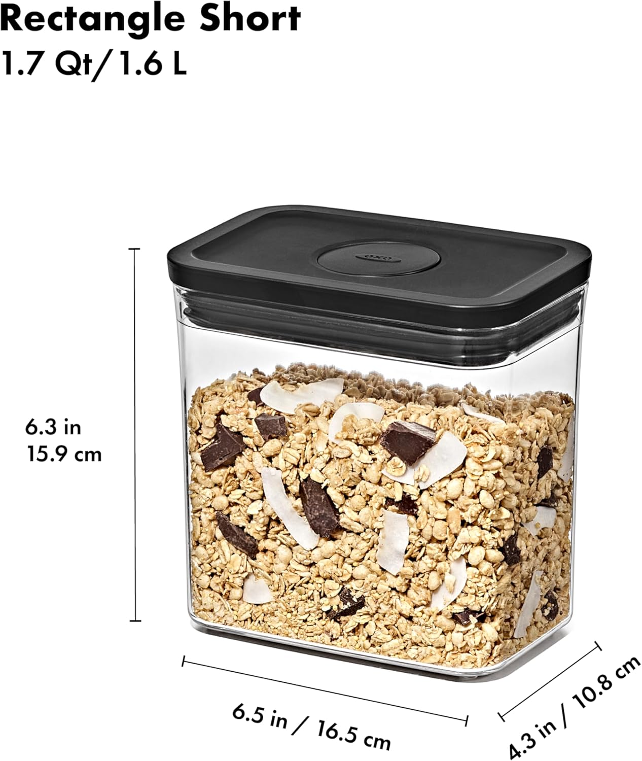 OXO Good Grips POP Container – Airtight 1.7 Qt for Coffee and More Food Storage, Rectangle, Clear