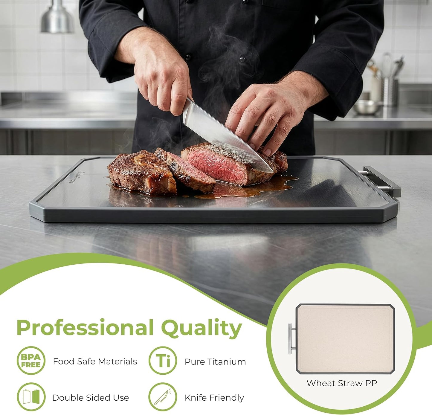 Freshware Titanium Cutting Board for Kitchen, Set of 2, Double Sided Cutting Boards, Pure Titanium/PP, Chopping Board with Juice Grooves, Dishwasher Safe, Medium 12.1" by 8.3" and Large 16.2" by 11"