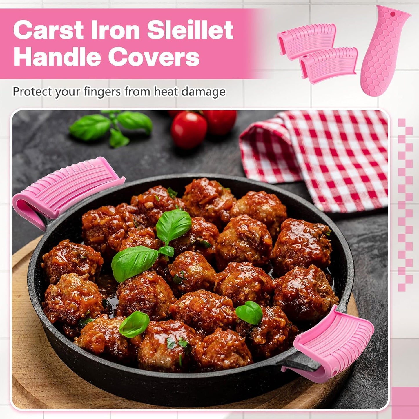 Patelai 8Pcs Silicone Cast Iron Handle Cover,Black