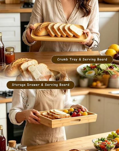 Bamboo Bread Slicer for Homemade Bread, Storage Drawer 2 Bread Bags