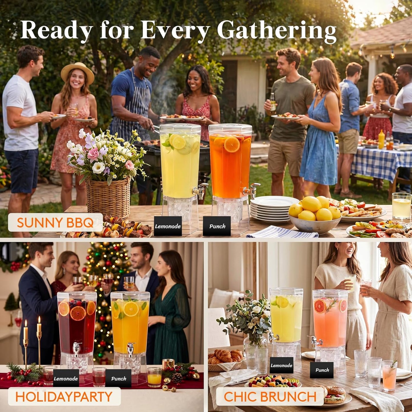 Lifewit 1.6 Gallon Drink Dispenser for Parties 2 Pcs, 6L Plastic Beverage Container with Stand for Juice/Tea/Soda & Lemonade, Clear Water Pitcher with Spigot for Mimosa Bar Hosting 39 x 16 cm/15x6"