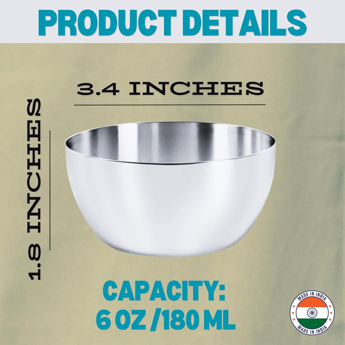 Stainless Steel Bowls (6 Pack), 180 ML / 6 Oz Unbreakable Stackable Dinner Bowls, Sauce Dishes Metal Curry Snack Seasoning Bowl, BPA Free & Dishwasher Safe