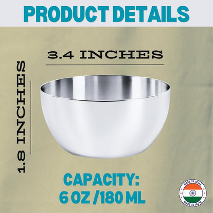 Stainless Steel Bowls (6 Pack), 180 ML / 6 Oz Unbreakable Stackable Dinner Bowls, Sauce Dishes Metal Curry Snack Seasoning Bowl, BPA Free & Dishwasher Safe