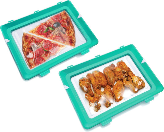 2022 Version 2 Pack - Stacking Food Storage Trays, Stretch Cover, Save Space and Keep Food Fresh, Reusable, Dishwasher & Freezer Safe, Durable, Meal-Prep, Food Storage Containers