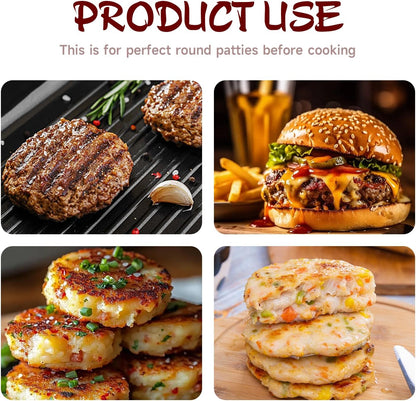 Burger Press Patty Maker Set with 100 Non-Stick Papers - 3x2.5 Inch Mold for Making Three Mini Patties at Once - Perfect for Sliders, BBQ, Picnic, Camping - Easy to Use & Clean