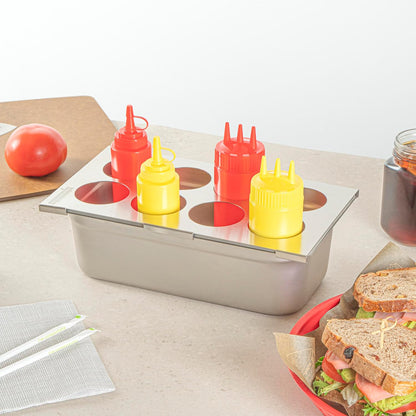 Restaurantware Stainless Steel Bottle Organizer - 1 Count - 6.299 x 7.087 x 0.394 Inches - Dishwasher-Friendly Condiment Holder - Kitchen Bottle Rack - Space-Saving Design - Silver