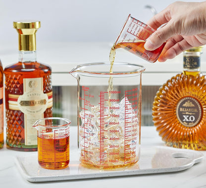 3 Piece Glass Measuring Cup Set, Includes 1/2-Cup, 1-Cup, and 2-Cup High Borosilicate Glasss Liquid Measuring Cups, Dishwasher, Freezer, Microwave, and Preheated Oven Safe, Essential Kitchen Tools