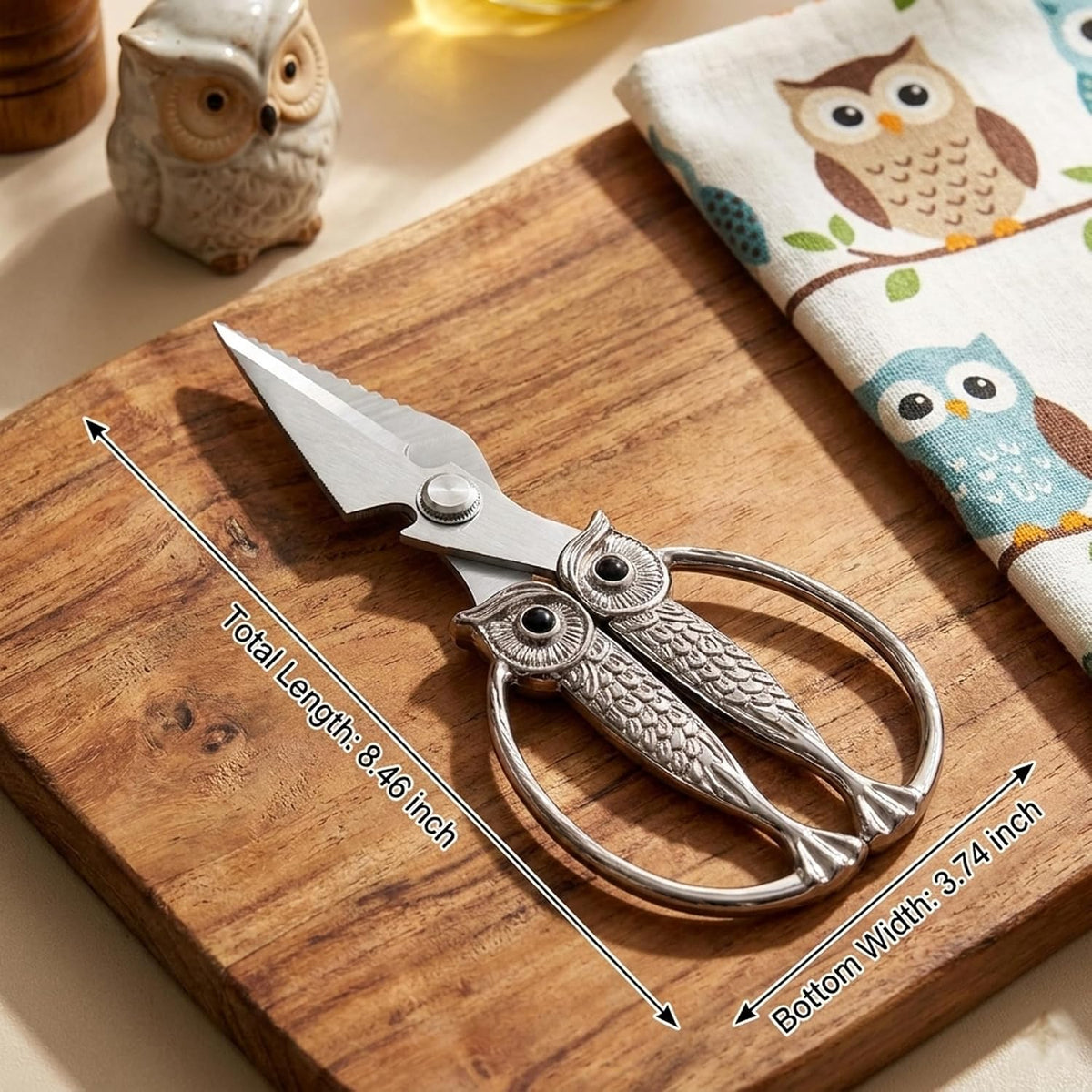 XSNBRD All Purpose Kitchen Scissors, Pearl Gold Stainless Owl Shears.