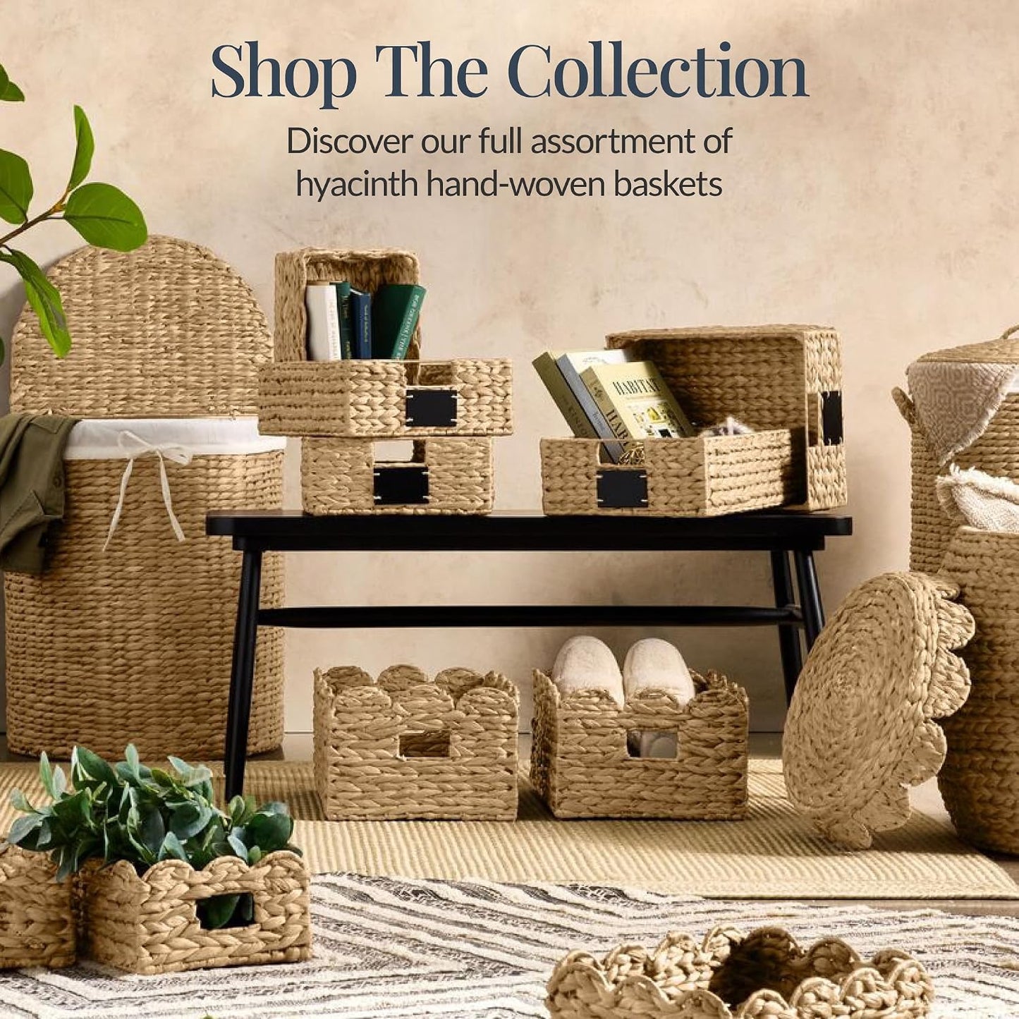 Best Choice Products 9x12 Scalloped Shelf Baskets, Woven Storage Bins, Storage Organizers for Pantry, Living Room, Bedroom, Nursery & Laundry, 4 Pack - Natural with White Trim