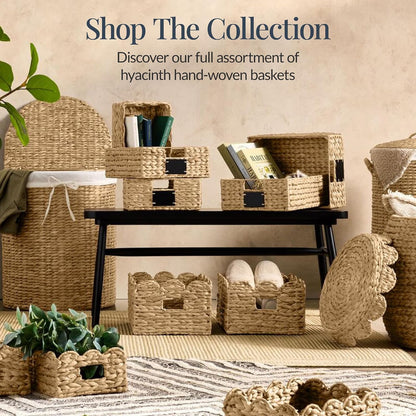 Best Choice Products 9x12 Scalloped Shelf Baskets, Woven Storage Bins, Storage Organizers for Pantry, Living Room, Bedroom, Nursery & Laundry, 4 Pack - Natural with White Trim