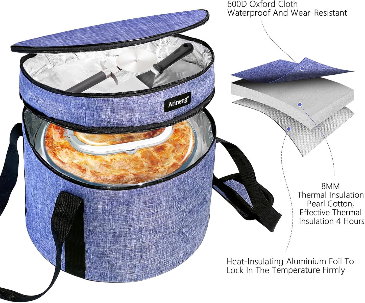 2 Pack Pie Containers with Lids and Handles, Includes Insulated Bags and Non-Slip Heating Pads, BPA Free Pie and Cheesecake Containers, Thanksgiving Gifts (Purple)