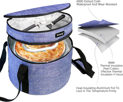 2 Pack Pie Containers with Lids and Handles, Includes Insulated Bags and Non-Slip Heating Pads, BPA Free Pie and Cheesecake Containers, Thanksgiving Gifts (Purple)