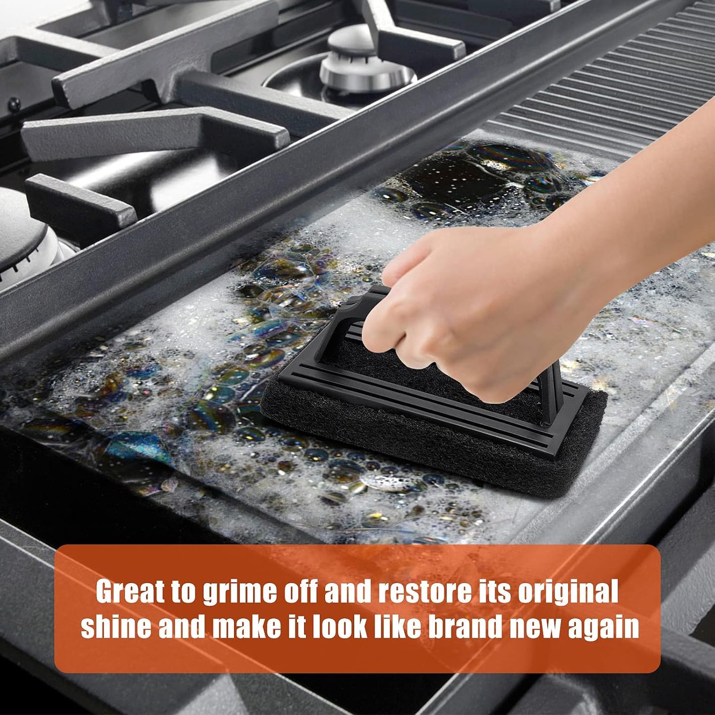 HaSteeL Griddle Cleaning Kit, 7PCS Flat Top Grilling Cleaner Tools Set, Metal Dough Scraper, Cleaning Brush with Handle, Scouring Pads for BBQ Cast Iron Kitchen Cookware Stovetops Hot & Cold Surfaces