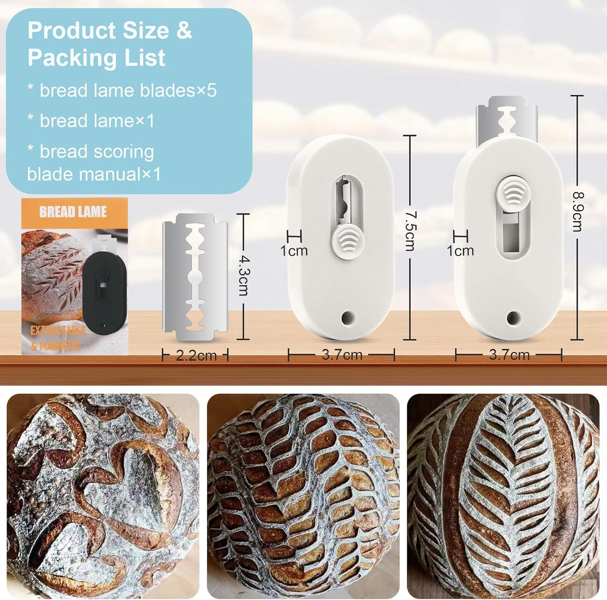 Herda Bread Lame Dough Scoring Tool, Retractable Magnetic Design