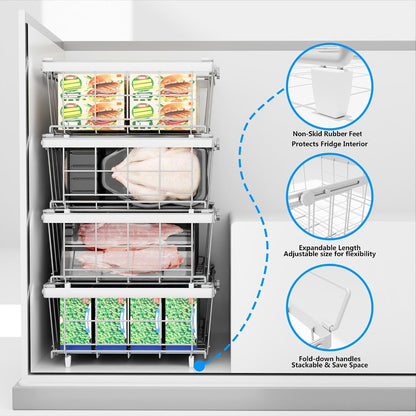 Freezer Organizer Bins, 6-Pack for Chest Freezers | Stackable & Expandable Storage Container with Handles | White Foldable Baskets for 10-20 Cu. Ft. | for Sorting Frozen Meats
